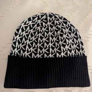 Michael Kors Black and White Logo Beanie